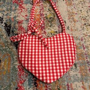 Small Red Checkered Heart-Shaped Women's Bag